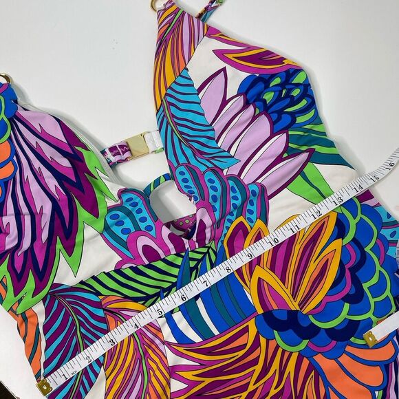Trina Turk One Piece Swimsuit Size 8 10?  Multi Paradise Plume V Plunge Tropical - Picture 14 of 16